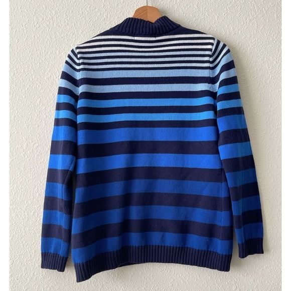Liz Claiborne Blue Striped Sweater 100% COTTON  Petite Size Large - Picture 2 of 5